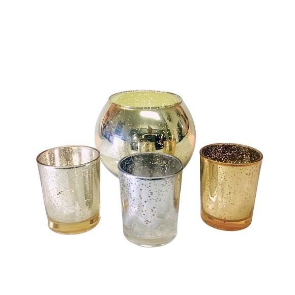 Set of Candle in Spherical Glass and 3 Tealight Votives - Picture 1 of 6